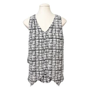 White House Black Market Women's Long Blouse Top Angled Lines Layered Chiffon XS